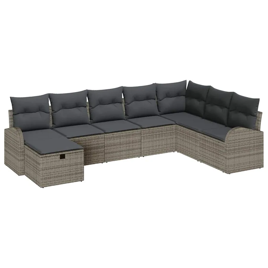 Ensemble de canapé de jardin avec coussin 8 pcs Gris Poly rotin - 2