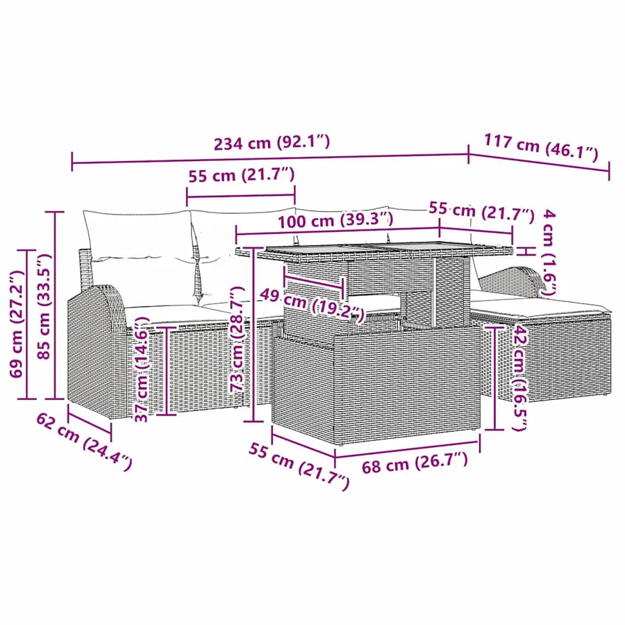 Ensemble de canapé de jardin 6 pcs Gris Poly rotin - 15