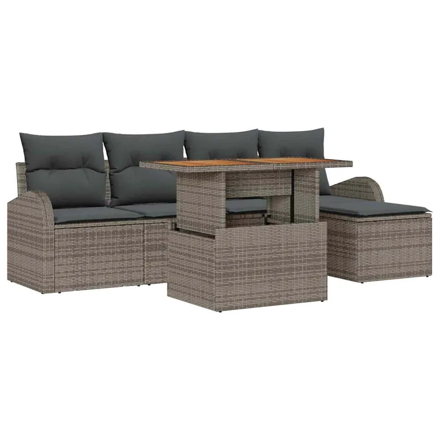 Ensemble de canapé de jardin 6 pcs Gris Poly rotin - 2
