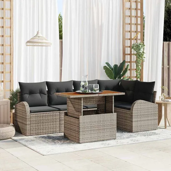 Ensemble de canapé de jardin 6 pcs Gris Poly rotin