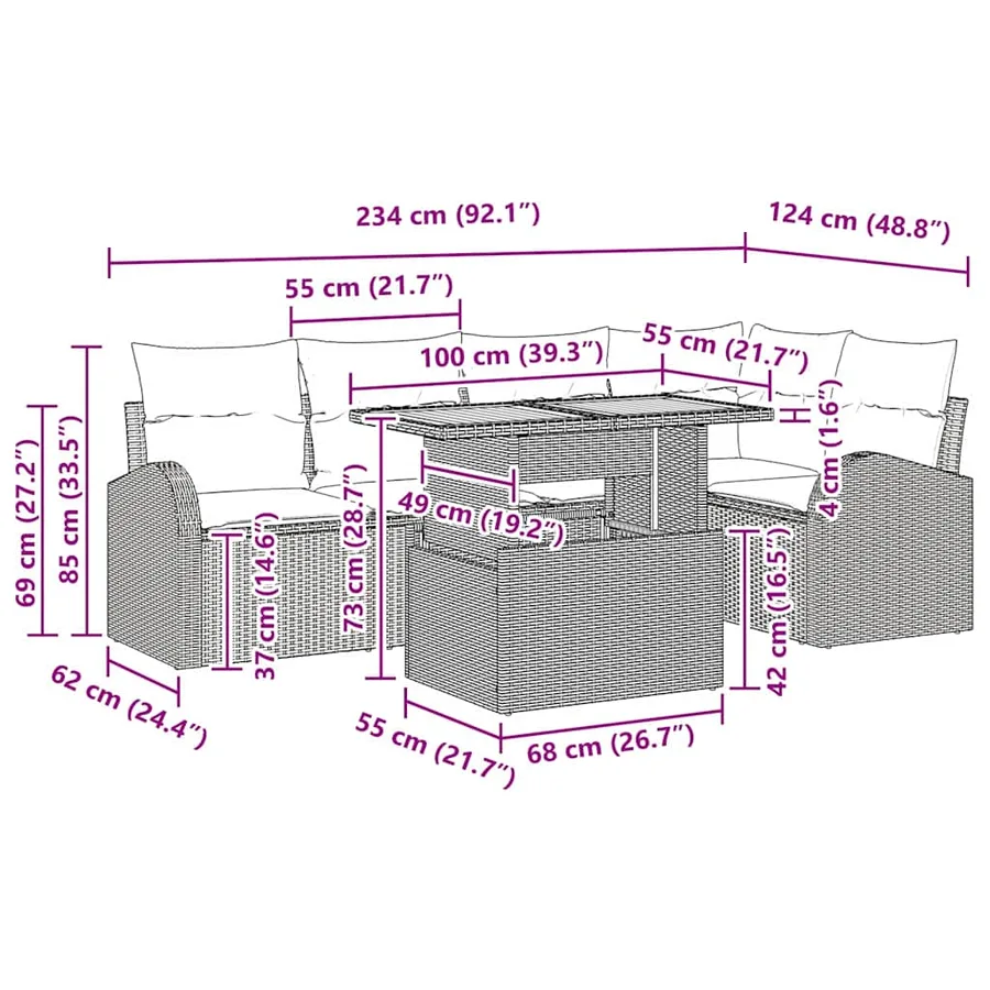 Ensemble de canapé de jardin 6 pcs Gris Poly rotin - 15
