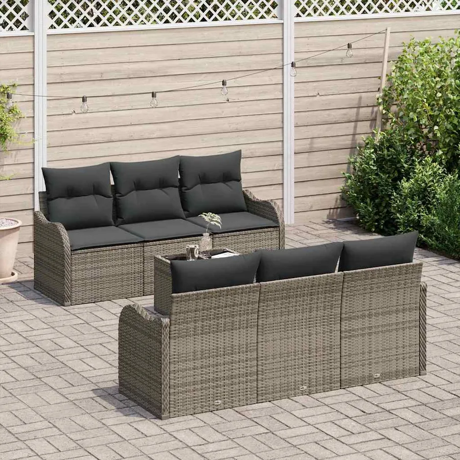 Ensemble de canapé de jardin avec coussin 7 pcs Gris - 3