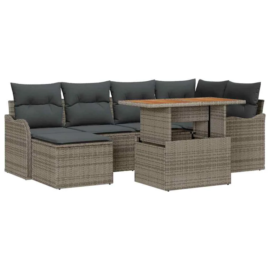 Ensemble de canapé de jardin 7 pcs Gris Poly rotin - 2