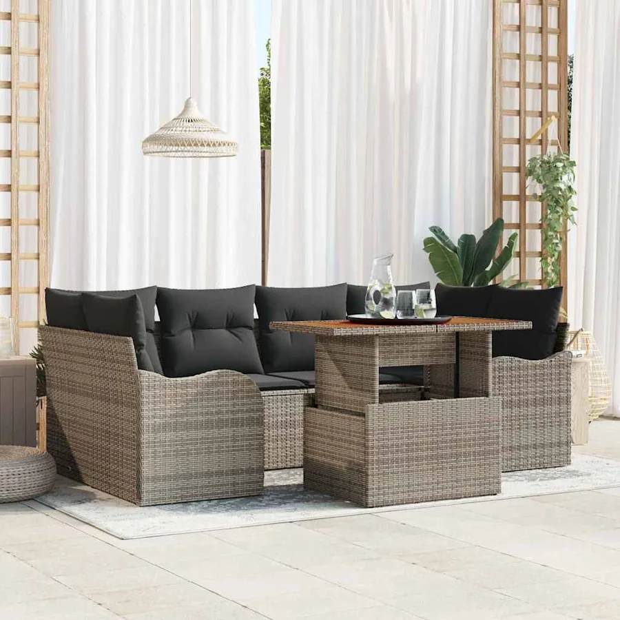 Ensemble de canapé de jardin 7 pcs Gris Poly rotin