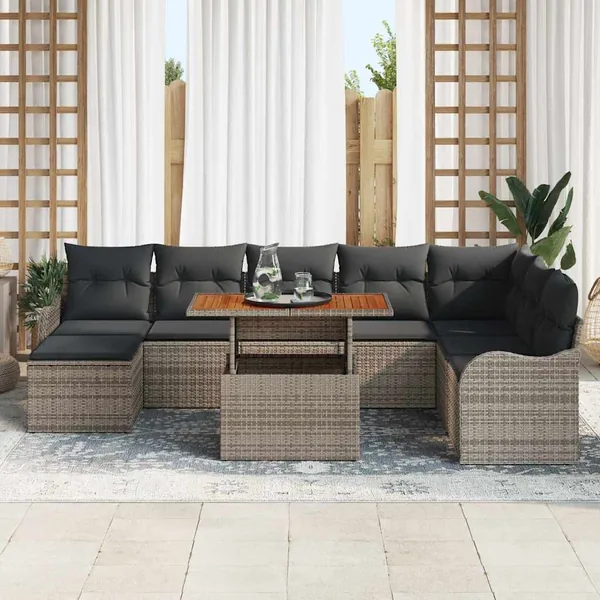 Ensemble de canapé de jardin 9 pcs Gris Poly rotin