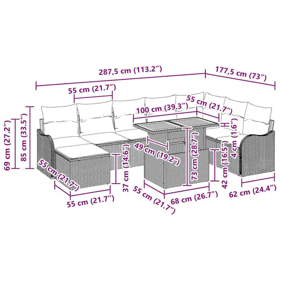 Ensemble de canapé de jardin 9 pcs Gris Poly rotin - 15