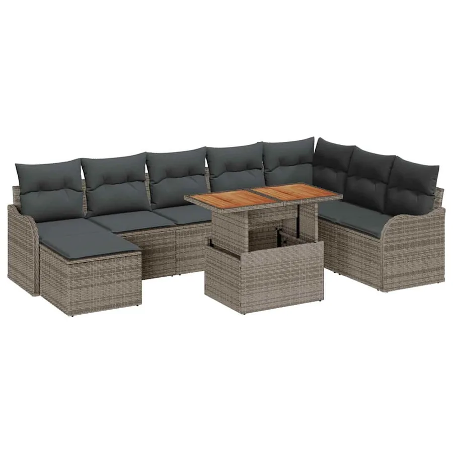 Ensemble de canapé de jardin 9 pcs Gris Poly rotin - 2