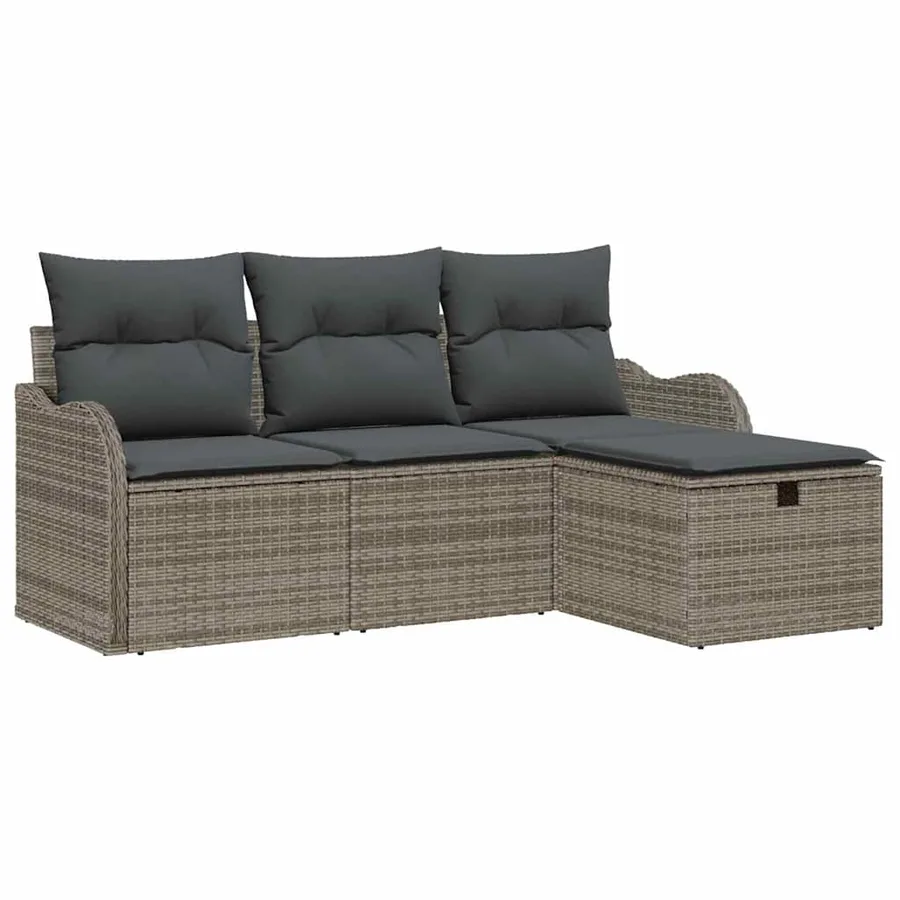 Ensemble de canapé de jardin avec coussin 4 pcs Gris Poly rotin - 2