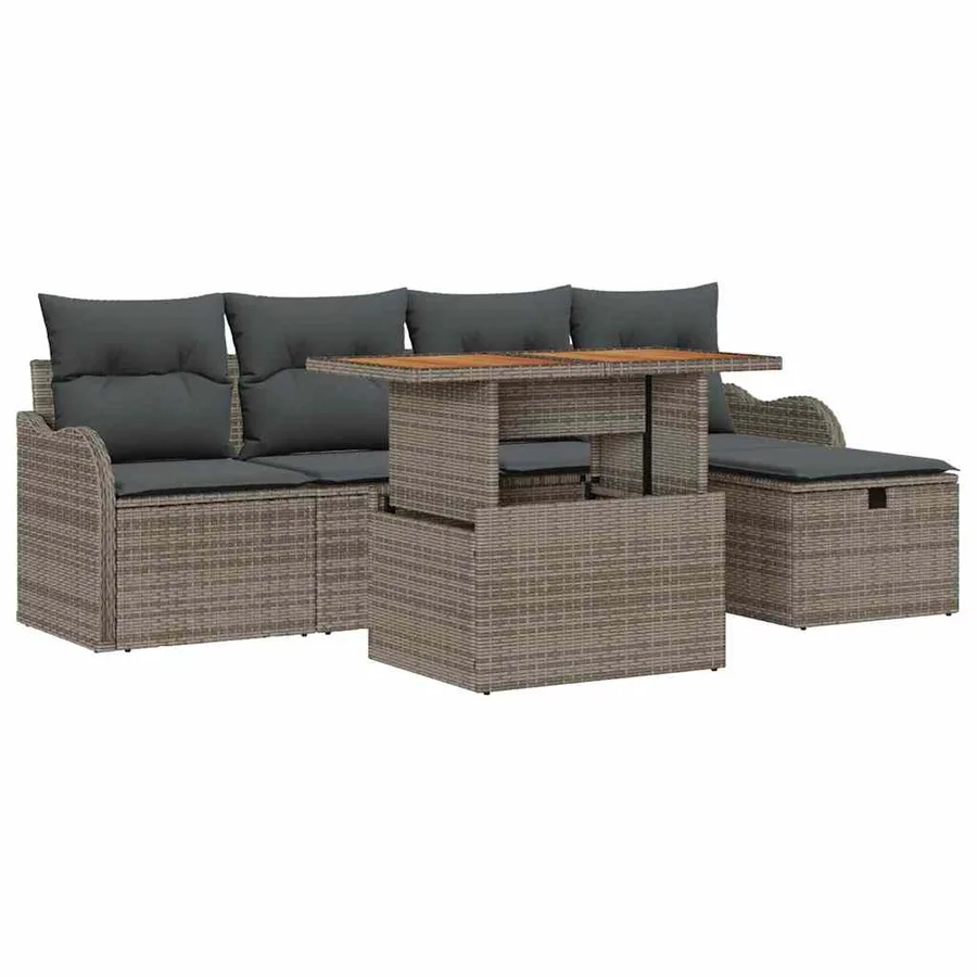 Ensemble de canapé de jardin 6 pcs Gris polyrotin - 2