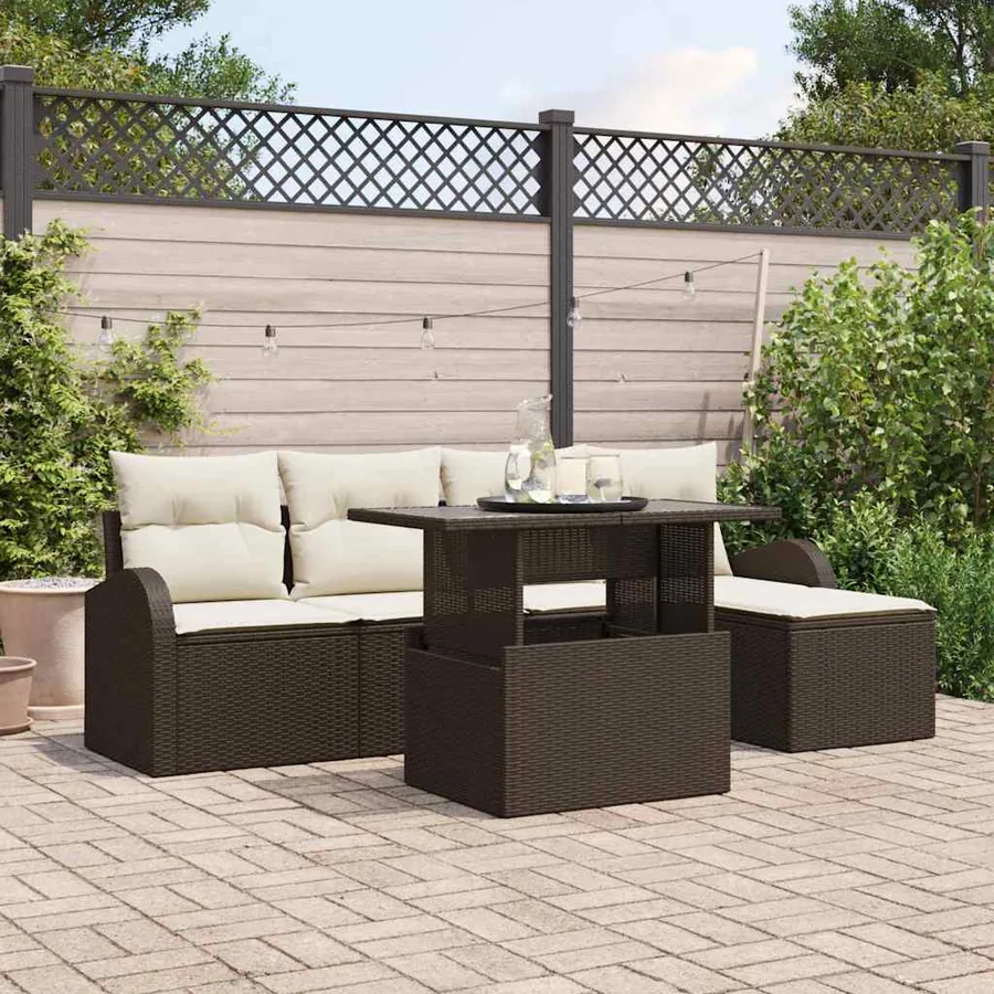 Ensemble de canapé de jardin 6 pcs Marron polyrotin
