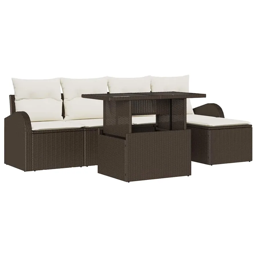 Ensemble de canapé de jardin 6 pcs Marron polyrotin - 2