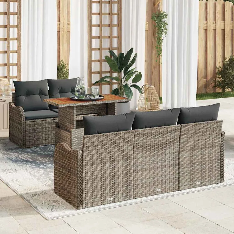 Ensemble de canapé de jardin 6 pcs Gris Poly rotin