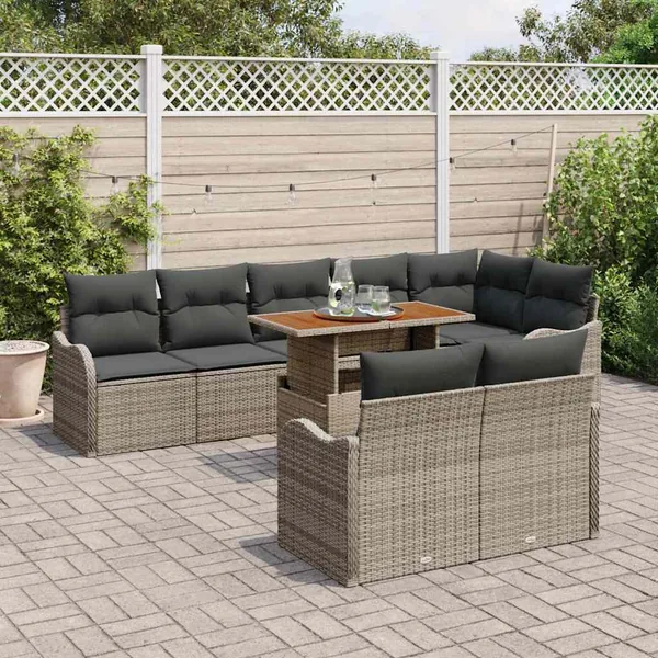 Ensemble de canapé de jardin 9 pcs Gris Poly rotin