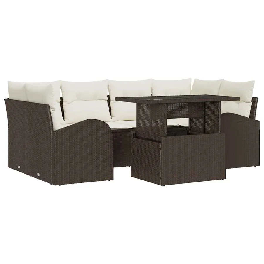 Ensemble de canapé de jardin 7 pcs Marron Poly rotin - 2