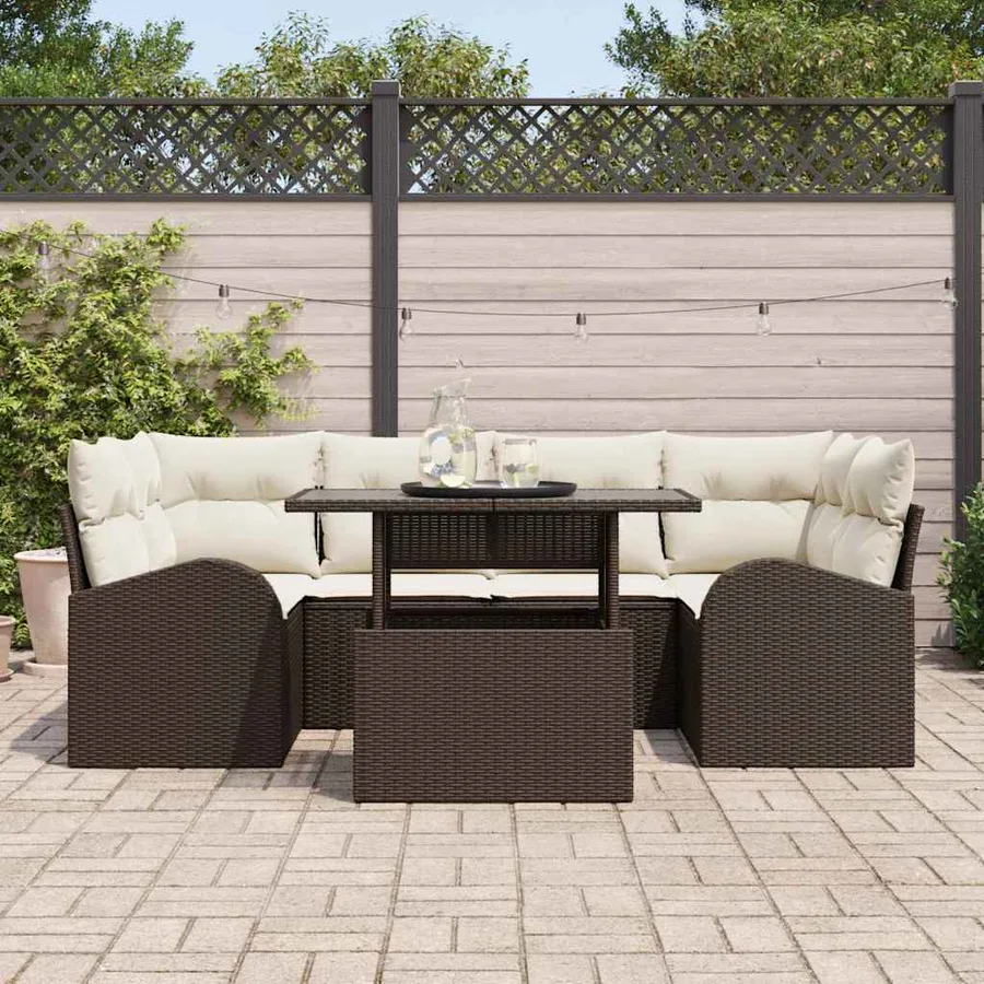 Ensemble de canapé de jardin 7 pcs Marron Poly rotin - 3