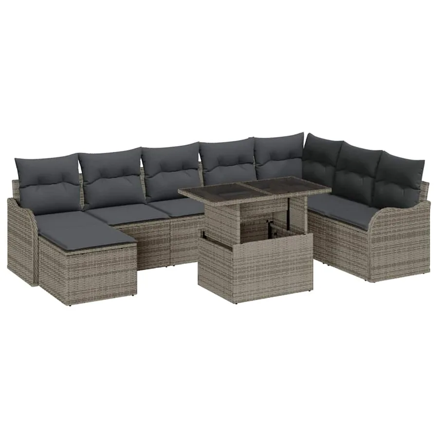 Ensemble de canapé de jardin avec coussin 9 pcs Gris Poly rotin - 2