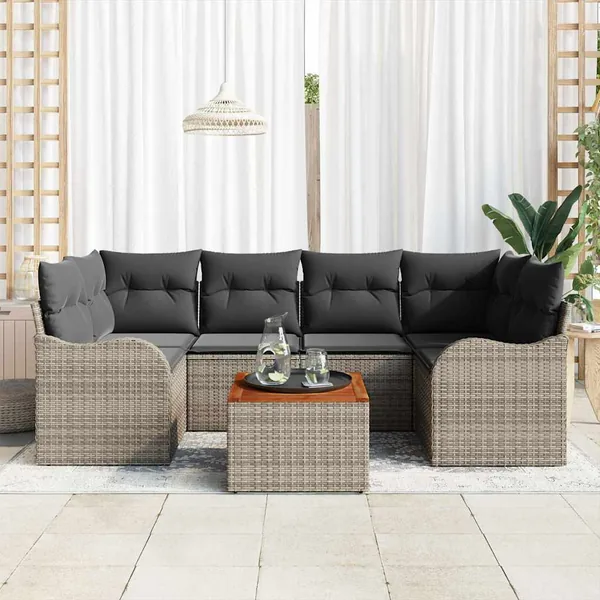 Ensemble de canapé de jardin avec stockage 7 pcs Gris polyrotin