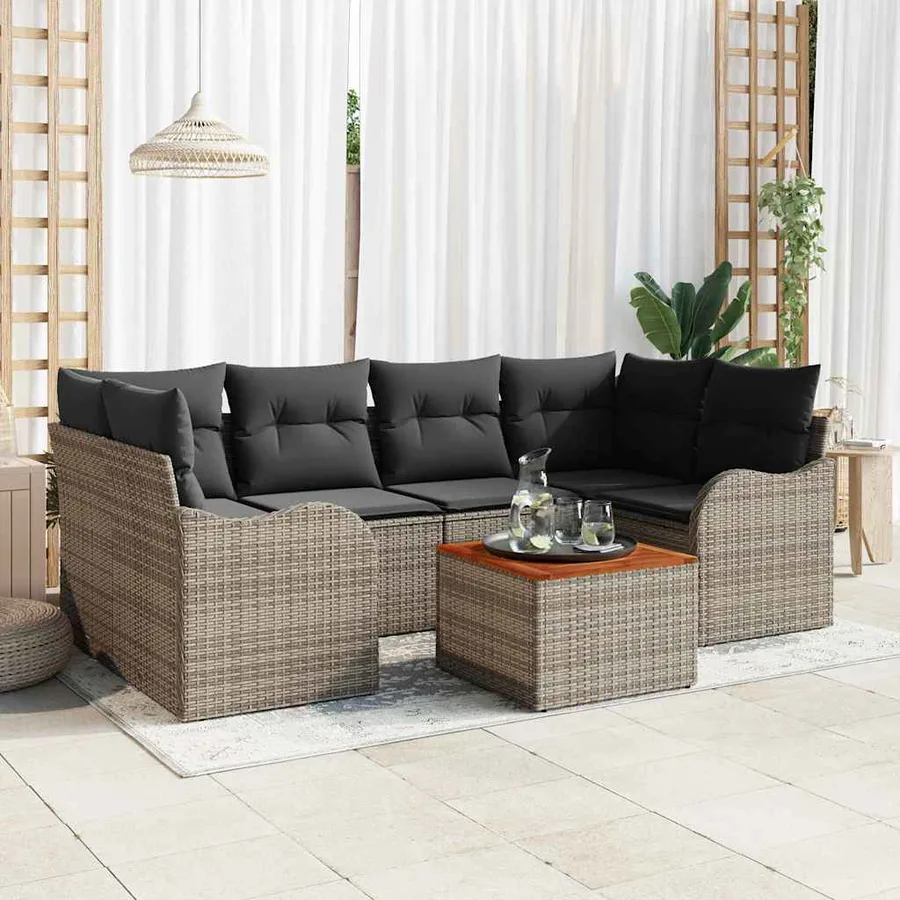 Ensemble de canapé de jardin avec stockage 7 pcs Gris polyrotin - 3