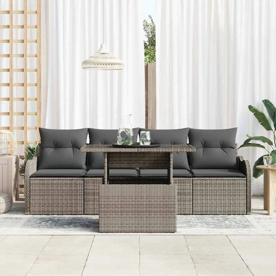 Ensemble de canapé de jardin 5 pcs Gris Poly Rattan - 3