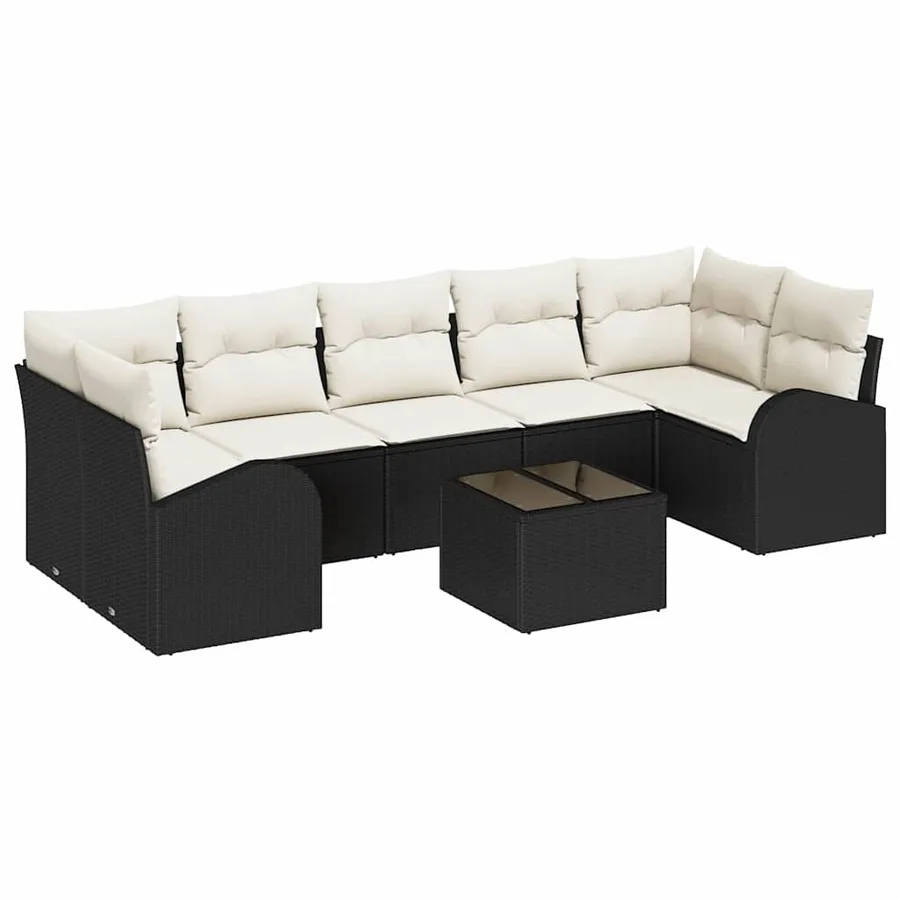 Ensemble de canapé de jardin 8 pcs Noir et Crème polyrotin - 2