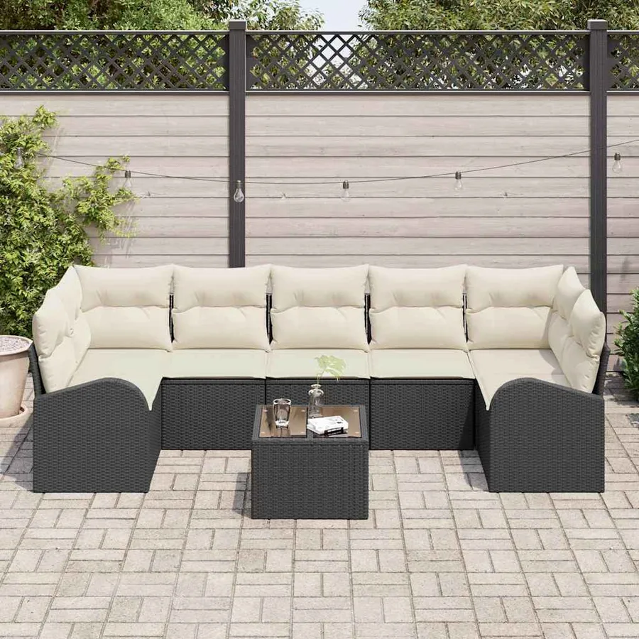 Ensemble de canapé de jardin 8 pcs Noir et Crème polyrotin - 3