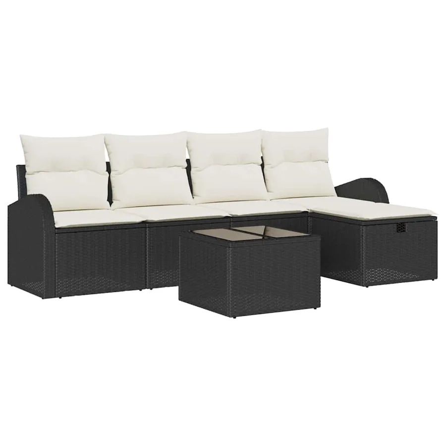 Ensemble de canapé de jardin avec coussin 6 pcs Noir Poly rotin - 2