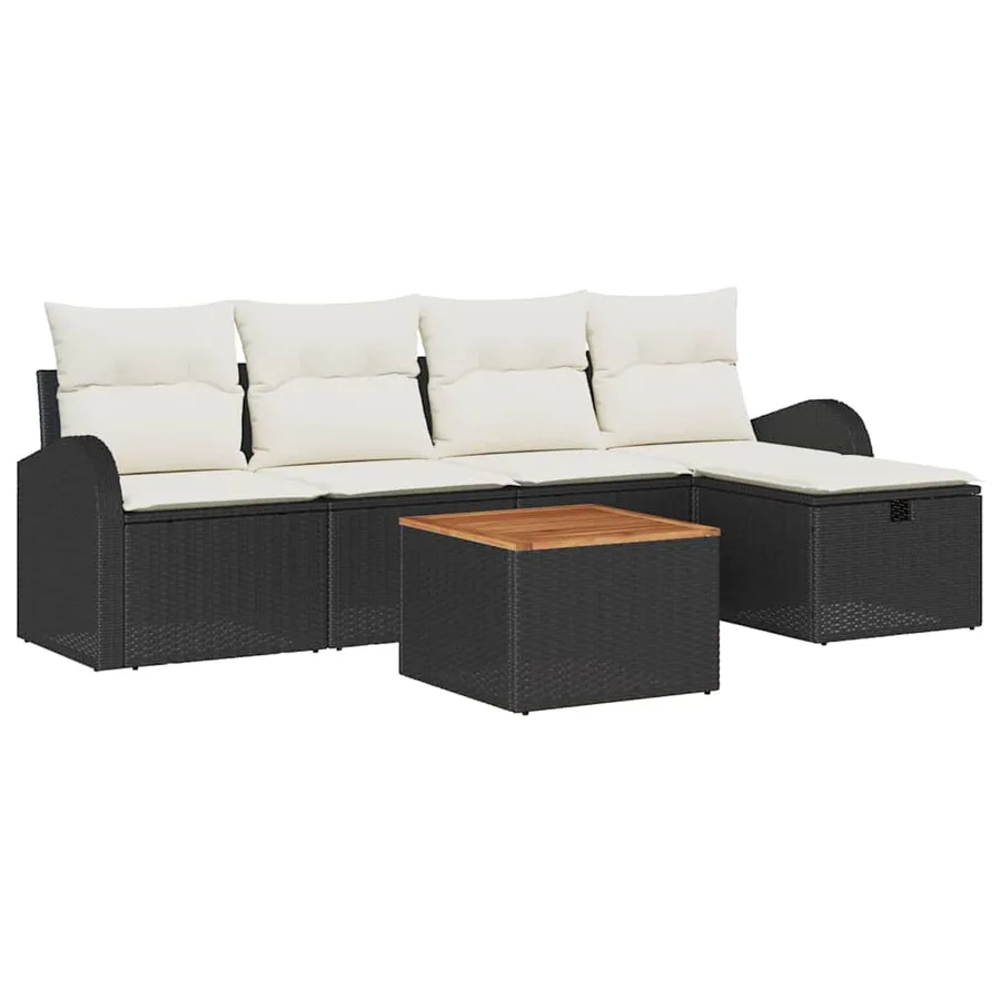 Ensemble de canapé de jardin avec coussin 6 pcs Noir Poly rotin - 2