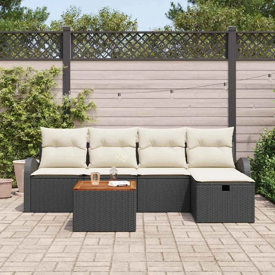 Ensemble de canapé de jardin avec coussin 6 pcs Noir Poly rotin - 3