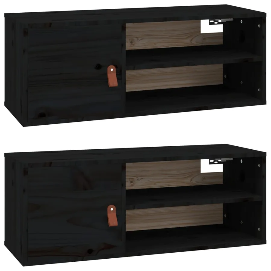 Armoires murales 2 pcs Noir 80x30x30 cm Bois de pin massif - 2