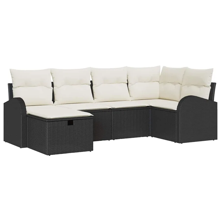 Ensemble de canapé de jardin avec coussin 6 pcs Noir Poly rotin - 2