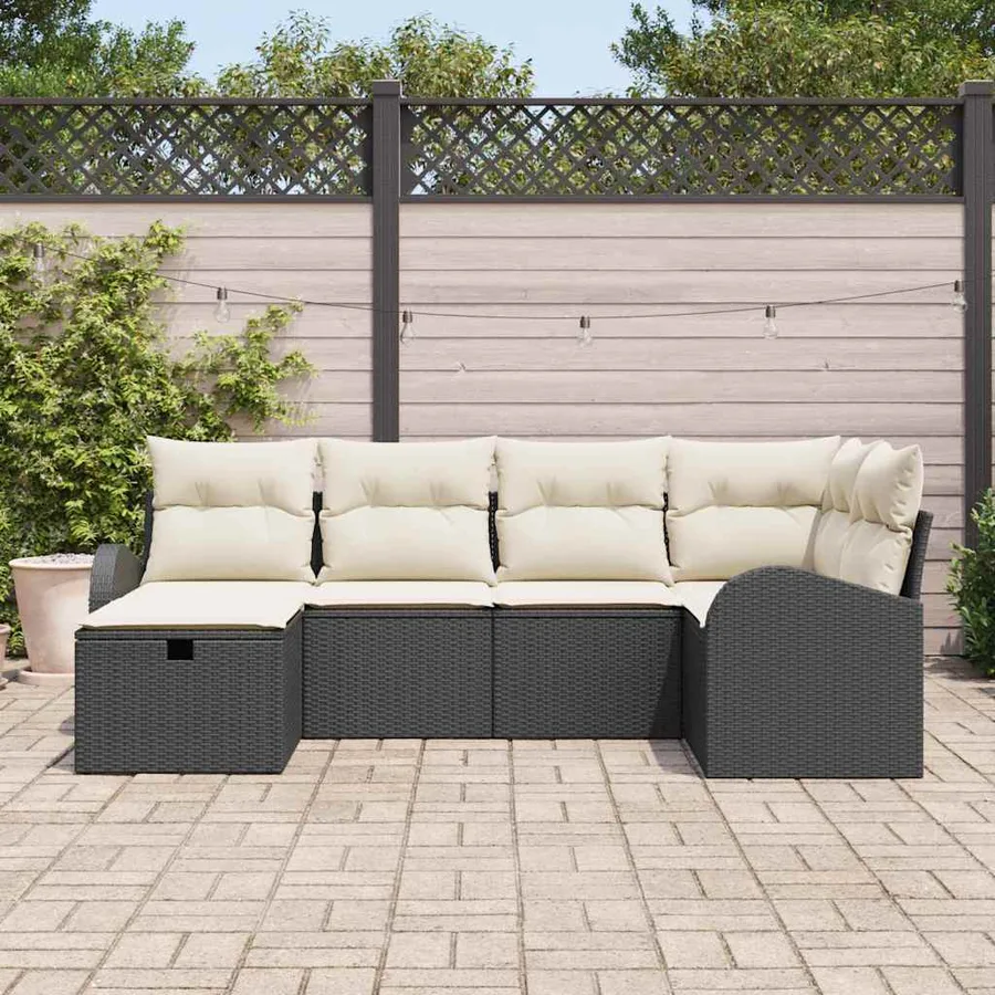 Ensemble de canapé de jardin avec coussin 6 pcs Noir Poly rotin - 3