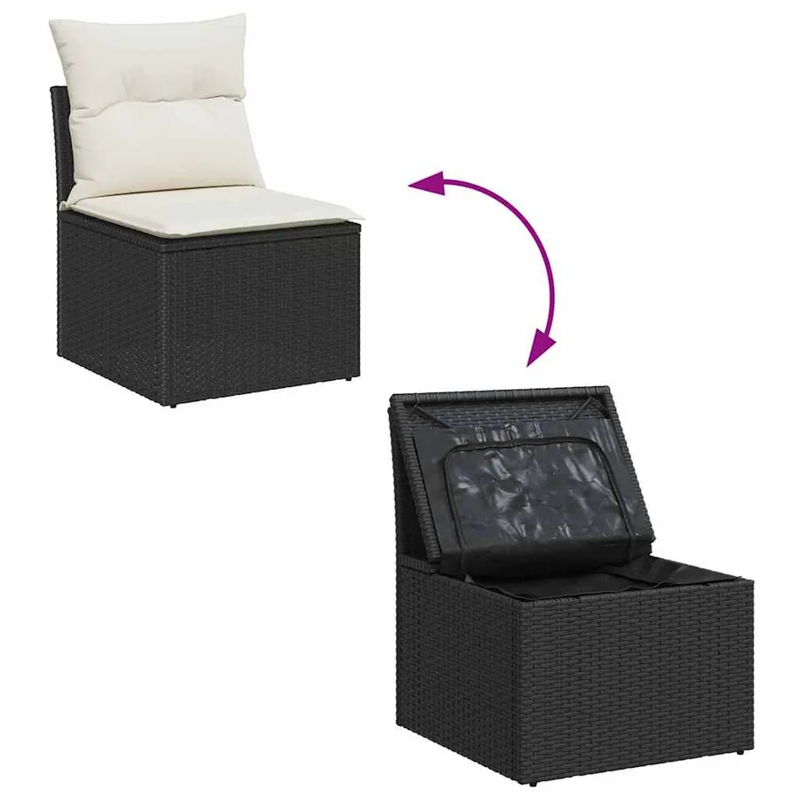 Ensemble de canapé de jardin avec coussin 8 pcs Noir Poly rotin - 12