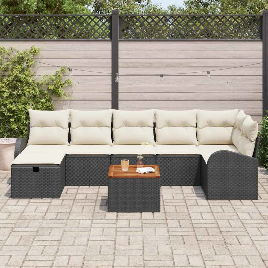 Ensemble de canapé de jardin avec coussin 8 pcs Noir Poly rotin - 3