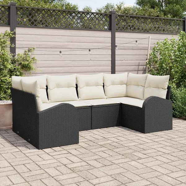 Ensemble de canapé de jardin 6 pcs Noir et Blanc polyrotin