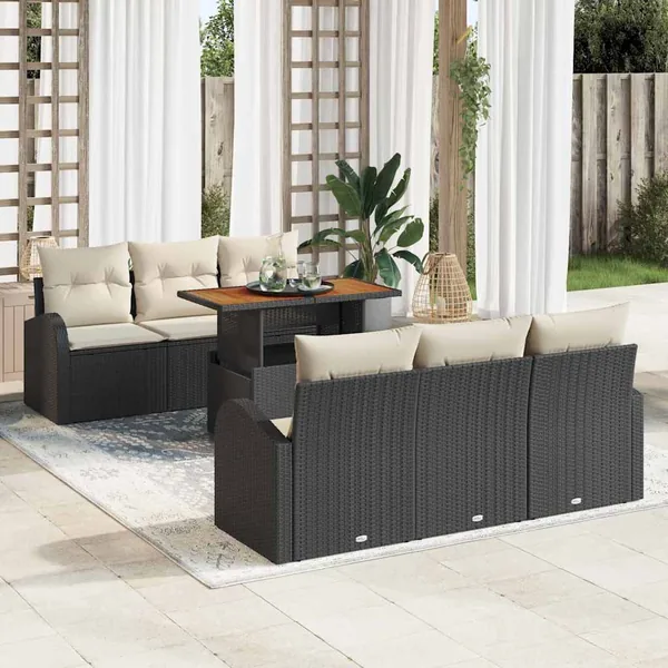 Ensemble de canapé de jardin 7 pcs Noir Poly rotin