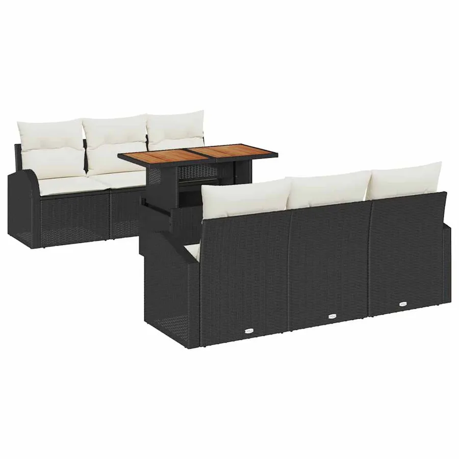 Ensemble de canapé de jardin 7 pcs Noir Poly rotin - 2