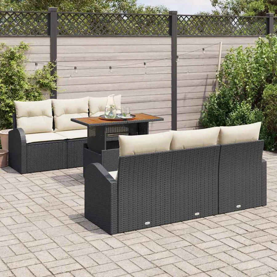 Ensemble de canapé de jardin 7 pcs Noir Poly rotin - 3
