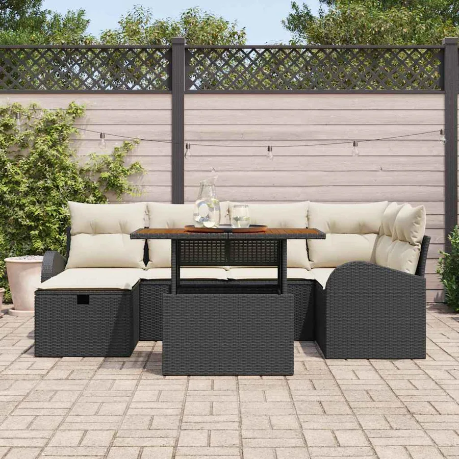 Ensemble de canapé de jardin 7 pcs Noir polyrotin - 3