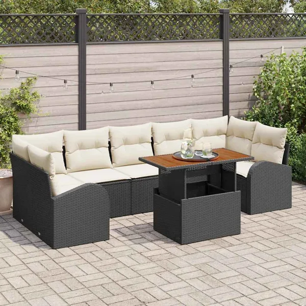 Ensemble de canapé de jardin 8 pcs Noir Poly rotin