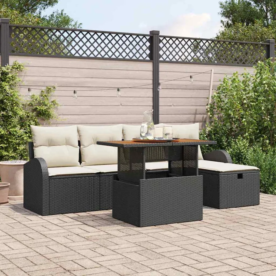 Ensemble de canapé de jardin 6 pcs Noir polyrotin