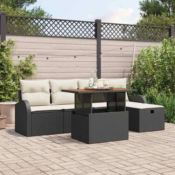 Ensemble de canapé de jardin 6 pcs Noir polyrotin