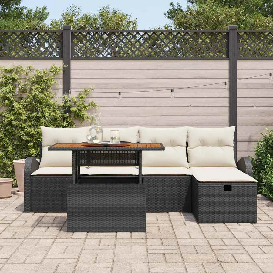 Ensemble de canapé de jardin 6 pcs Noir polyrotin - 3