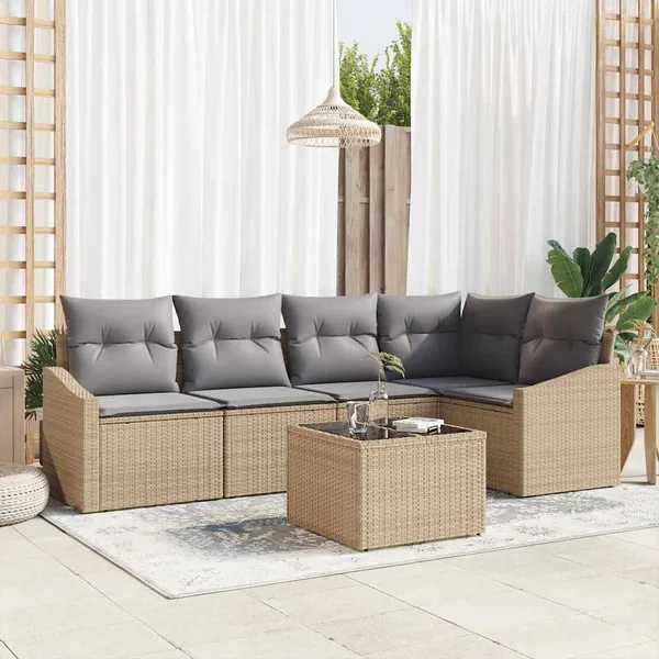 Ensemble de Canapés avec coussin 6 pcs Beige polyrotin