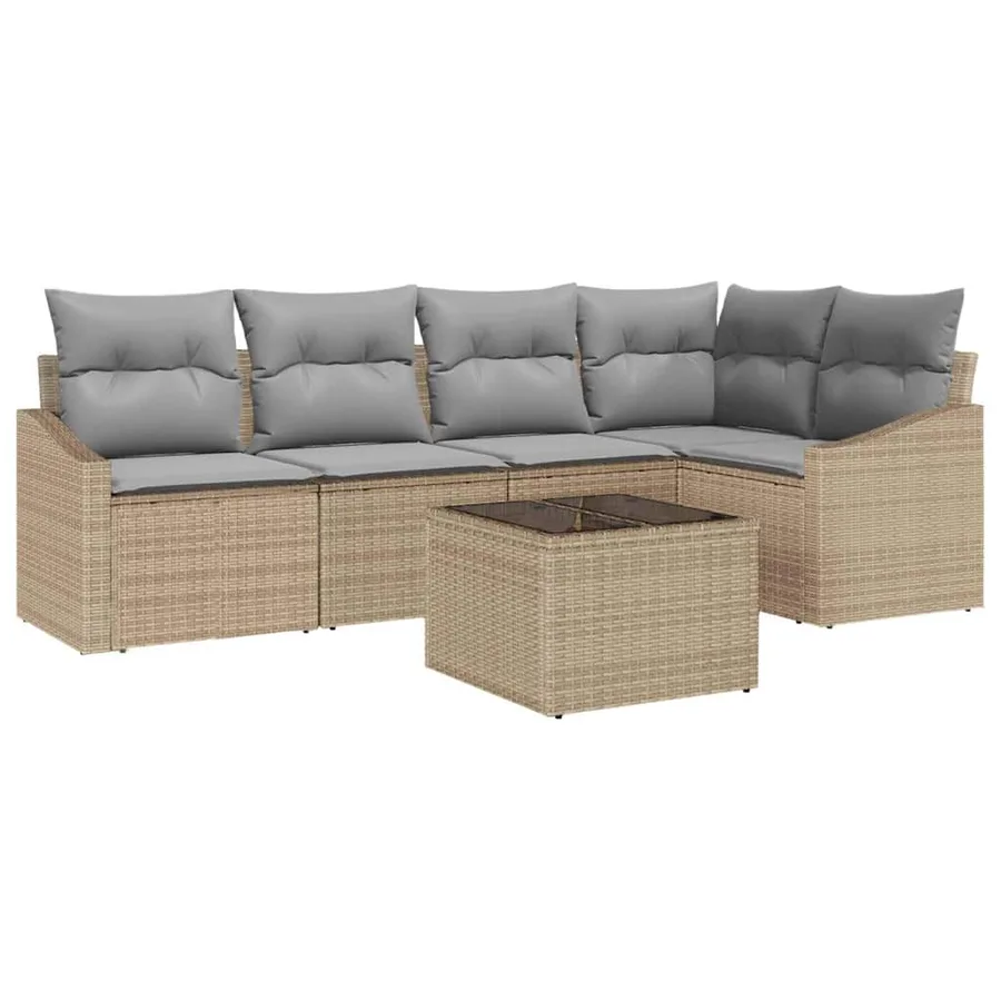 Ensemble de Canapés avec coussin 6 pcs Beige polyrotin - 2