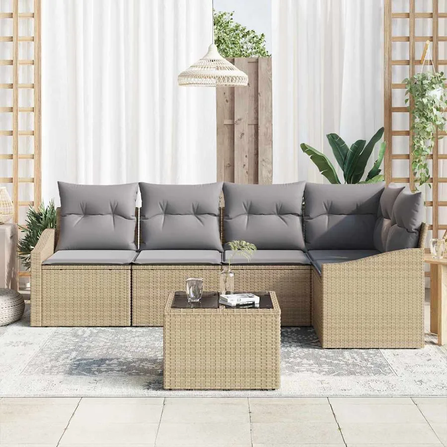 Ensemble de Canapés avec coussin 6 pcs Beige polyrotin - 3