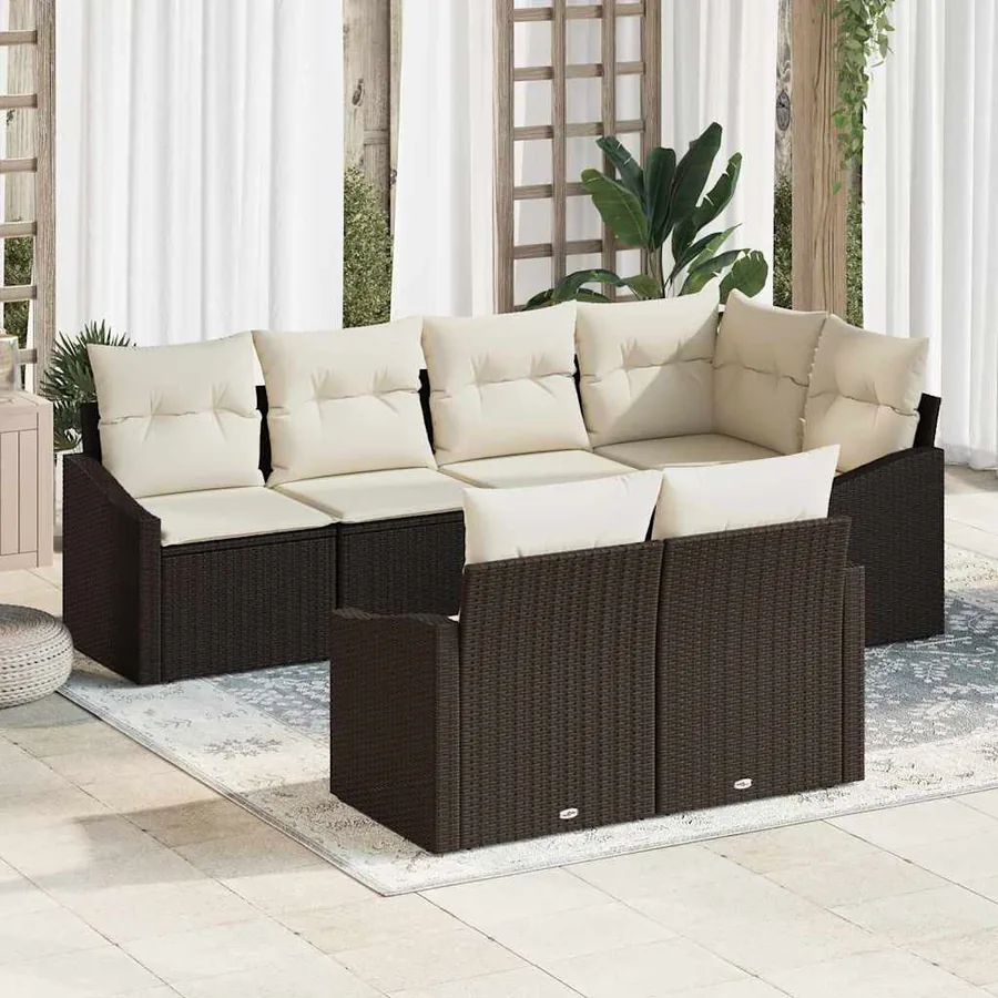 Ensemble de Canapés avec coussin 7 pcs Marron polyrotin
