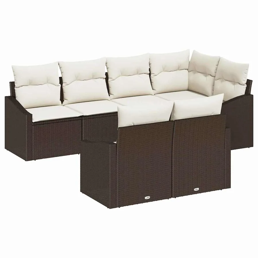 Ensemble de Canapés avec coussin 7 pcs Marron polyrotin - 2