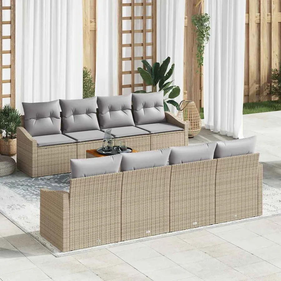 Ensemble de canapé de jardin avec coussin 9 pcs Beige polyrotin