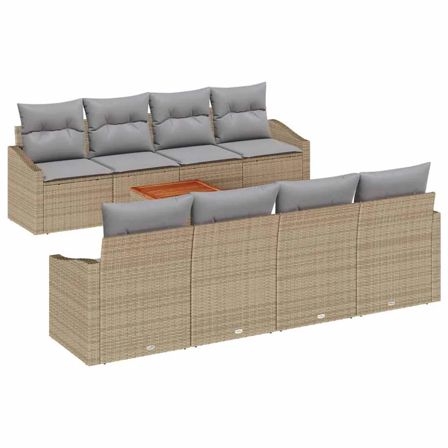 Ensemble de canapé de jardin avec coussin 9 pcs Beige polyrotin - 2