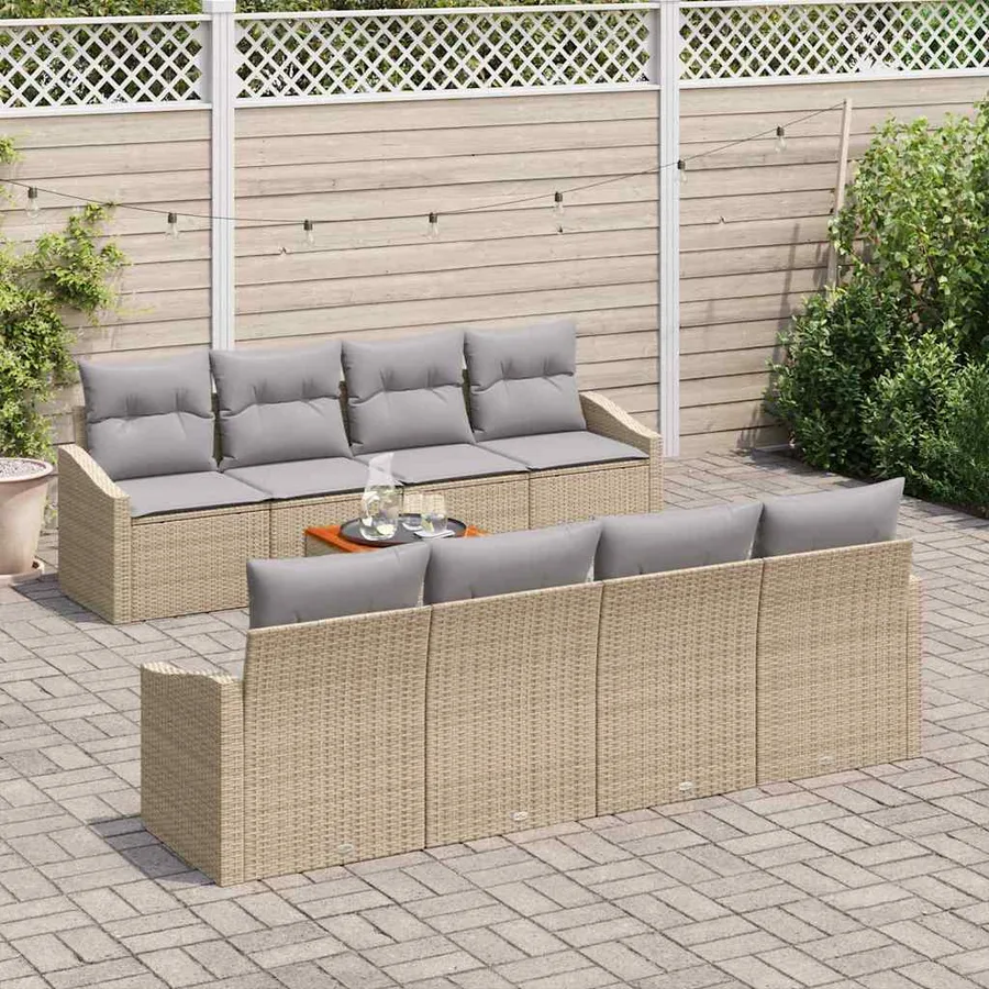 Ensemble de canapé de jardin avec coussin 9 pcs Beige polyrotin - 3